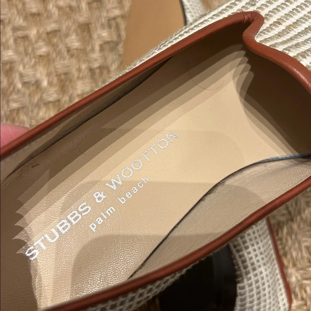 NEW Stubbs & Wootton Woven Cream and Tan flats/loafers - Picture 7 of 9